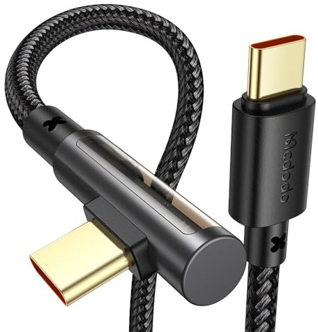 mcdodo USB C till USB C-kabel 100 W 90 graders vinkelkontakt (1,2 m) USB-C-kabel med PD 3.0 snabbladdning och dataöverföring kompatibel med MacBook, Samsung, iPad, iPhone, bärbara datorer