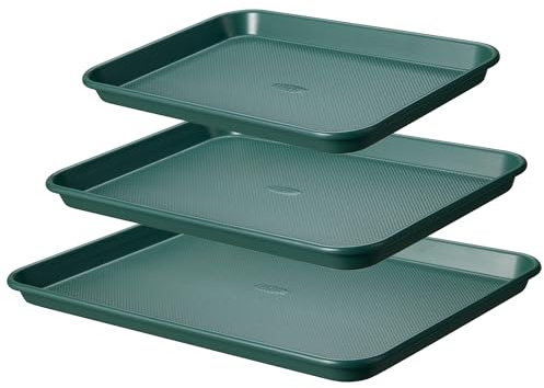 CAROTE 3-Piece Baking Pan Set - Bakeware Set, Baking Sheet Set Including 13 Inch 15 Inch 17 Inch Sheet Pan, Cookie Sheet for Baking, Deep Olive Green