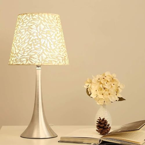 Lámpara de mesa de noche moderna Lámparas de mesa con sombra de tela blanca con base metálica,luminaria LED