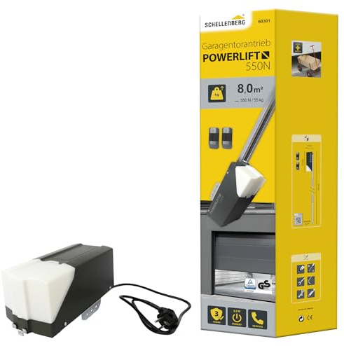 Schellenberg Garagentorantrieb Powerlift 550 N, max. Torfläche 8 m², Zugkraft 550 N, inkl. 2x 433,92 MHz 4-Kanal Handsender, 60301