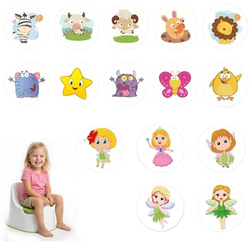 15 Pcs Potty Training Stickers Color Changing Reusable Pee Targets with Dinosaur Animal Designs for Boys Girls Toilet Training (Fairies and Animals, Style 2)