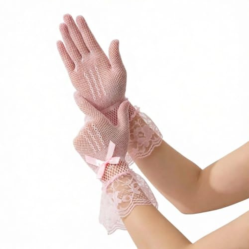 PureBowlic fisknät spetshandskar rosett manschett elegant festkläder | Andningsbart nättyg, elegant bågmanschett, stretch för passform, perfekt för fester, bröllop, dans
