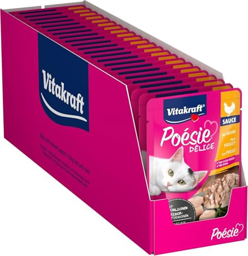 Vitakraft Poésie Délice, Nassfutter Katze, Katzennassfutter in Sauce, mit Huhn, Vorratspackung, ohne Zusatz von Zucker und Getreide (23x 85g)