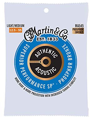 Martin Authentic Acoustic SP prestazione superiore Light Medium (12½-55) Bronzo fosforoso, Set singolo