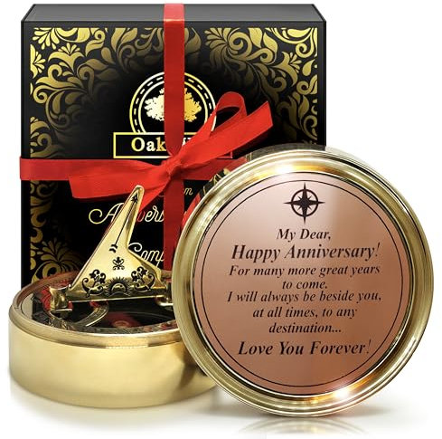 OakiWay Anniversary Sundial Compass Gift for Him or Her - Unique Gift Ideas for Husband or Wife, Wedding Anniversary Present for 50th 40th 25th 20th Year Celebration, Gift Card Included