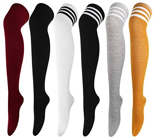DRESHOW 6 Paires Chaussettes Montantes Hautes de Genoux Longues Cuisse Jambières pour Filles et Femmes, Taille unique, 6 Pairs (Multicolore)