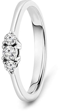 MIORE Anello Donna Trilogy con Diamanti taglio Brillante Ct. 0.15 in Oro Bianco 18 Kt 750, Anello realizzato a mano da maestri Orafi di Valenza PO