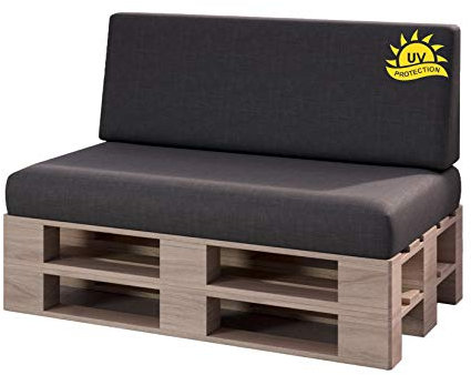 sunnypillow Palettenkissen Outdoor, wasserdicht, UV-lichtecht - 2er Set - Palettenauflage für Palettensofa für Haus, Garten - Palettenpolster für Palettenmöbel - Rückenkissen & Sitzkissen Anthrazit