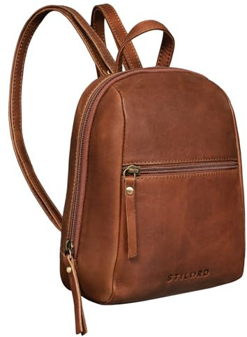 STILORD 'Lia' Mini Rucksack Damen Leder Kleiner Daypack Lederrucksack Vintage Rucksackhandtasche für City Ausgehen Shopping Frauen Tagesrucksack XS Echtleder, Farbe:mocca - dunkelbraun