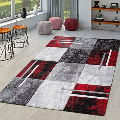TT Home Moderner Teppich Wohnzimmer Milano mit Konturenschnitt in Rot Grau Schwarz, Größe:80x150 cm