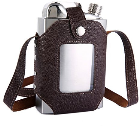 TANEAXON Petaca de Whisky de Gran Capacidad de 26 onzas con Funda de cuero Transparente Extraíble - Acero Inoxidable, a Prueba de Fugas