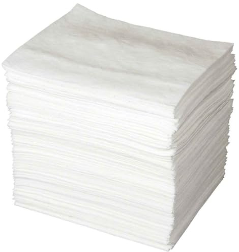 SPC® by Brady Feuilles Absorbantes pour Huiles – Lot de 200 Feuilles Blanches, Légères, 1 Couche, Technologie MAXX, Hydrophobes et Haute Absorption, 40 cm x 50 cm