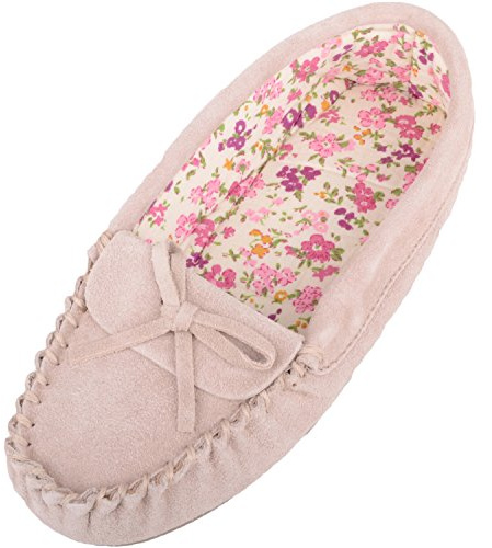 SNUGRUGS Womens Soft Suede Moccasin Slippers with Beautiful Cotton Lining, Camel, UK 6