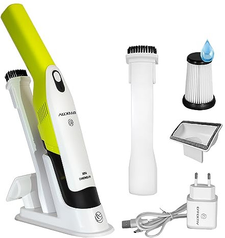 EFFEKTIV - Aspiradora de Mano 150X | Aspiradora Sin Cable Portátil con USB para Coche y Hogar | Motor Japonés sin Escobillas UltraPotente | Filtro HEPA | 35 Min Autonomía | 2600Mah | 15000Pa Succión