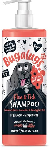 Flea and Tick Dog Shampoo by Bugalugs, Works on Smelly Puppies & Dogs, Contains Neem Oil PH Balanced Vegan Used by Professional Groom