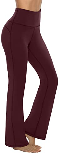 Persit Pantalon de yoga pour femme - Taille haute - Pantalon de jazz - Avec poches cachées, rouge bordeaux, XS