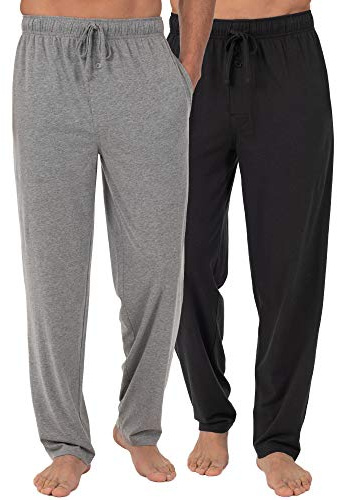 Fruit of the Loom Men's Extended Sizes Jersey Knit Sleep Pajama Lounge Pant (1 & 2 Packs) Pantalones de Pijama, Negro/Gris (Paquete de 2), 5X (Pack de 2) Hombres