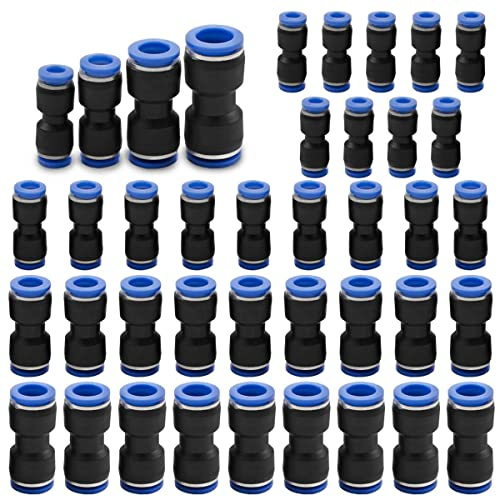 Bwintech Lot de 40 raccords pneumatiques droits à emboîter - 2 voies en plastique PU à libération rapide - 6 mm, 8 mm, 10 mm, 12 mm