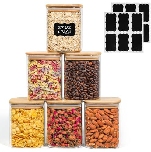ComSaf 800ml Vorratsgläser mit Deckel 6er Set, Vorratsdosen Glas mit Deckel Luftdicht Eckig 10cm, Glasbehälter, Vorratsglas, Aufbewahrungsgläser, Vorratsbehälter für Kekse, Snacks, Nüsse, Mehl