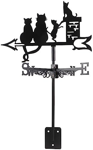 Yardwe Schwarz Wetterfahne Katze Wetterhahn Windrad Windrichtungsanzeiger Edelstahl Weathervane für Zuhause Garten Terrasse Hof Dach Dekoration