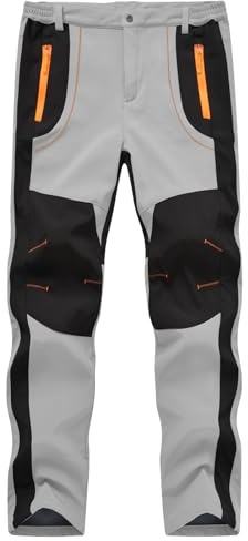 YSENTO Pantalon de randonnée pour homme - Imperméable - En softshell - Coupe-vent - Chaud - Doublure - Pantalon de ski - Pantalon de snowboard - Pantalon d'hiver, gris clair, 3XL