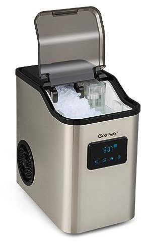 COSTWAY Máquina para Hacer Hielo de Pepitas, Máquina de Hielo Picado Compacta de 24 kg por Día con Recarga de Agua de 2 formas, Autolimpiable y Acabado en Acero Inoxidable, Máquina de Hielo para Casa