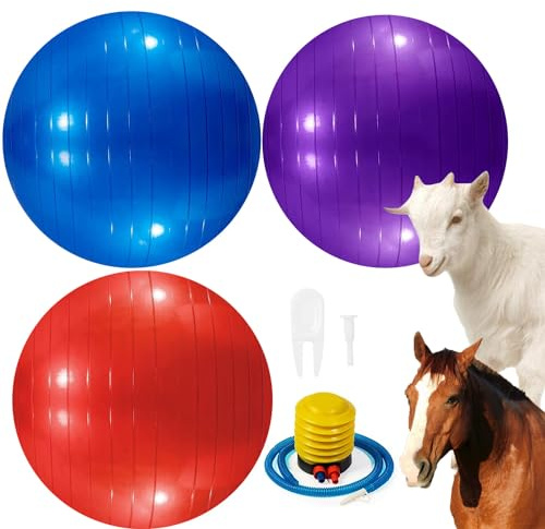 WoYous 3 Pieces Pet Goat Ball Lamb Toy Horse Ball Dog Training Exercise Ball Toy with Inflator Pump for Pet Dogs Goats Horses to Play in Outdoor Entertainment (Red, Blue, Purple)