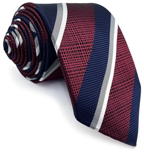 S&W SHLAX&WING Tie for Men Stripes Blue Red White Necktie Formal Big and Tall XL Extra Long 63