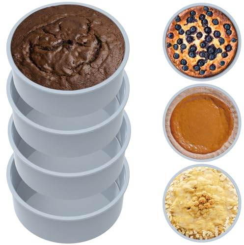 15 cm kakburkar för bakning 4-pack runda ostkaka tenn non-stick silikon bakformar för luftfritös värmebeständiga kakformar bakform matkvalitet små kakformar lätt att släppa för bakning av kakor