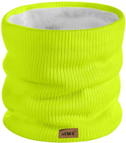 ATNKE Winter Warm Neck Gaiters Thicken Windproof Scarves Dust Face Mask Ski Circle Double Layer Fleece Lined Knit Scarf Gifts for Men and Women/FluorescentYellow
