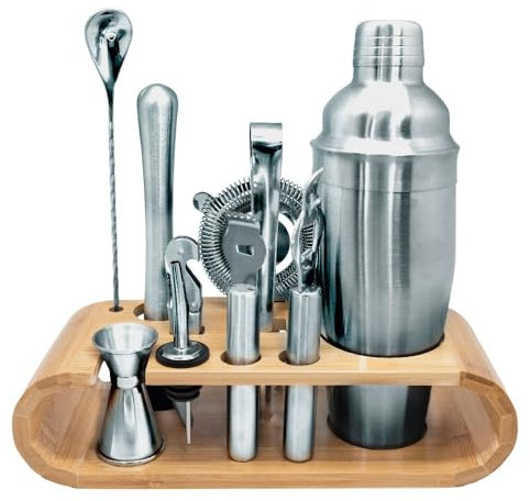 VB VIN BOUQUET FIK 1432 Set de Cocktail Completo con Base de Bambú, Incluye Todos los Utensilios Necesarios para Preparar Cócteles