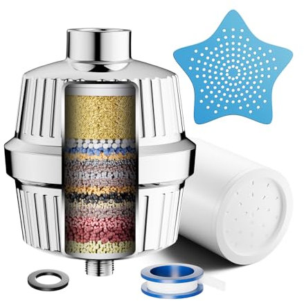 Cobbe 34 Stage Vitamin C Shower Filter, Water Softener Shower Head Filter with Replaceable Multi-Stage Filter Cartridge, Hard Water Filter for Remove Chlorine, Heavy Metal