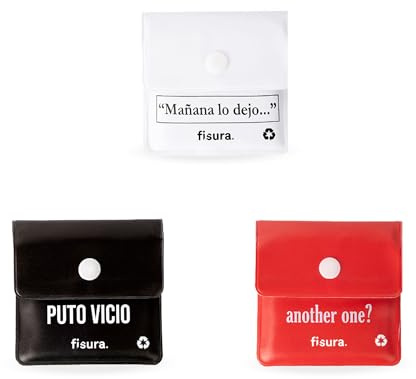 Fisura – Set om 3 fickaskkoppar “mañana, vicio, fire”. Roliga och praktiska för bil och picknick. Lätta, återanvändbara och i storlek 8 x 8 centimeter.