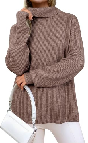 Arach&Cloz Pull Femme à Col Roulé en Laine Mélangée Pull Oversize en Maille Automne Hiver en Grosse Maille (Khaki, XXL)