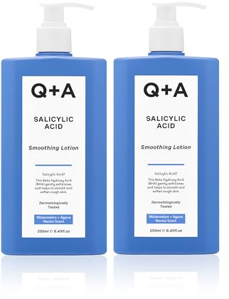 Q+A Salicylic Acid Smoothing Body Lotion (250ml x 2), Body Moisturiser with Watermelon & Agave Scent, Body Butter Alternative, Smooths Rough Bumpy Skin, Clears Blemishes & Uneven Texture