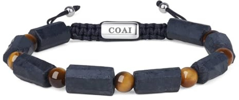 COAI Svart turmalinarmband för män, tigeröga/metist armband herr