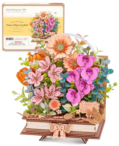 ROBOTIME 3D Wooden Puzzle Blooming Book, Artificial Flower Model Kits for Adults to Build, DIY Craft Construction Building Set, Art Home Decor for Christmas