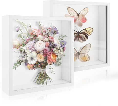 LDHHYH 2 stycken djupa bildramar för fyllning 25 x 25 cm, 3D objektram vit 5 cm invändigt avstånd, modern fotoram för 3D-effekter, dekoration för vardagsrum och presentidé