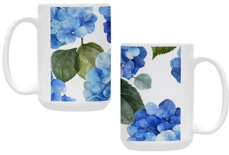 qenuh Hydrangea Floral Elegance Ceramic Mugs Coffee Cup Smooth Glaze Finish 15 oz Classic Tea Cup for Hot Drinks, Office/Home Use