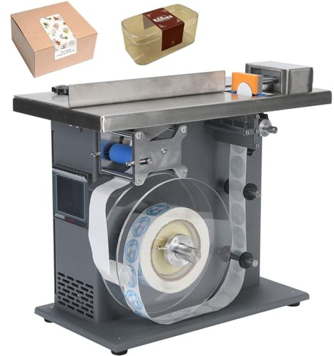 YANDDEA Máquina automática de Sellado y etiquetado, máquina de etiquetado de Etiquetas Redondas Transparentes en ángulo Recto, máquina de etiquetado de Esquinas para Sellado de Cajas
