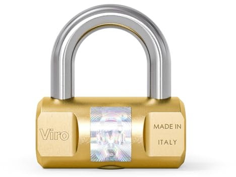 Viro | Lucchetto Antiscasso, Cilindrico, Base 70 mm in Ottone Massiccio, Arco in Acciaio, Chiusura a Scatto, 2 Chiavi in Dotazione