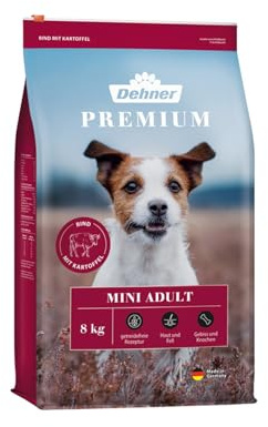 Dehner Premium Hundefutter, Trockenfutter getreidefrei, für ausgewachsene Hunde kleiner Rassen, Rind / Lamm / Kartoffel, 8 kg