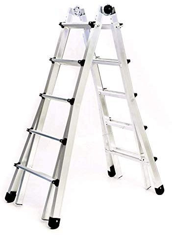 Scala Multiuso (Alluminio, 4+4 Gradini = 4 m), Telescopica, Adatta x Professionisti, Versatile x Lavoro, Prodotto In Italia