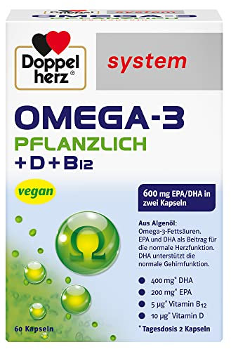 Doppelherz system OMEGA-3 PFLANZLICH – Algenöl – mit Vitamin D – 60 Kapseln