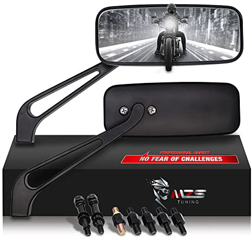 MZS Motorcycle Rear View Mirrors Universal Side Mirror Adjustment 8MM 10MM Mini Rectangle Black Compatible with Cruiser Chopper Touring Street Naked Road Bike Scooter Moped
