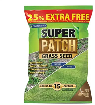Chatsworth Super Patch Grass Seed with Fertiliser Lawn Repair Coir Mix with Micronutrients 600g