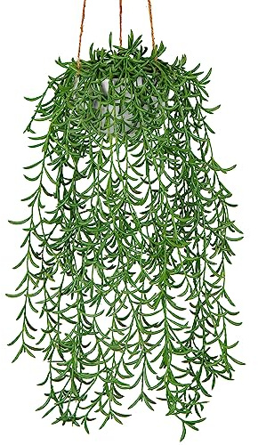 Oairse Konstgjord växt hängande pärlstav 43 cm konstgjord suckulent hängande i blomkruka, inomhushängande växter för heminredning, badrum, kontor, väggdekoration