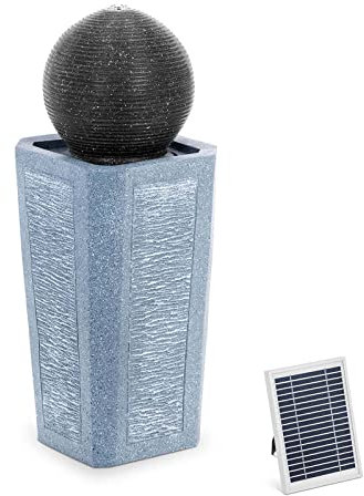 hillvert HT-SF-117 Fontaine de jardin solaire boule sur colonne éclairage LED batterie au lithium 5 m câble polyrésine jeu d'eau solaire fontaine de jardin