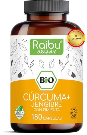 Raibu BIO Kurkuma + Ingwer Kapseln mit Schwarzem Pfeffer - 180 Hochdosierte Curcuma Komplex Kapseln - Bio-Qualität, Ohne Zusätze & Vegan aus Deutscher Produktion
