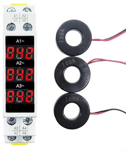 Amperímetro trifásico, pantalla trifásica de 3 dígitos, Mini Din 35mm Rail Pantalla Digital Indicador de medidor de corriente modular trifásico